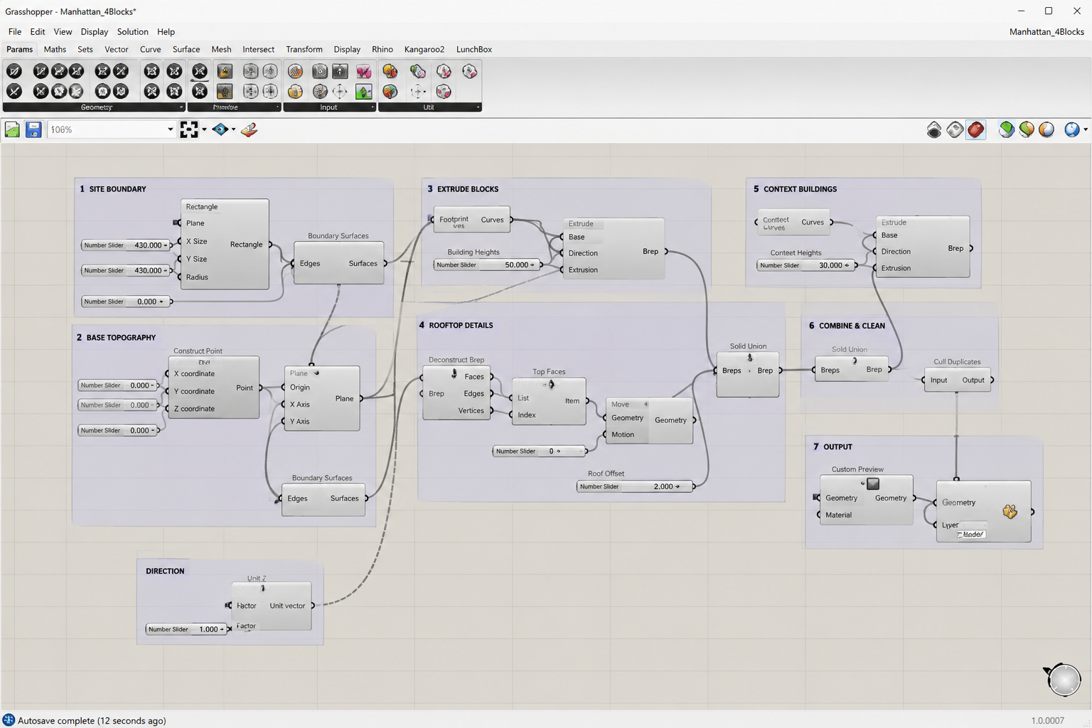 The parametric definition open in Grasshopper